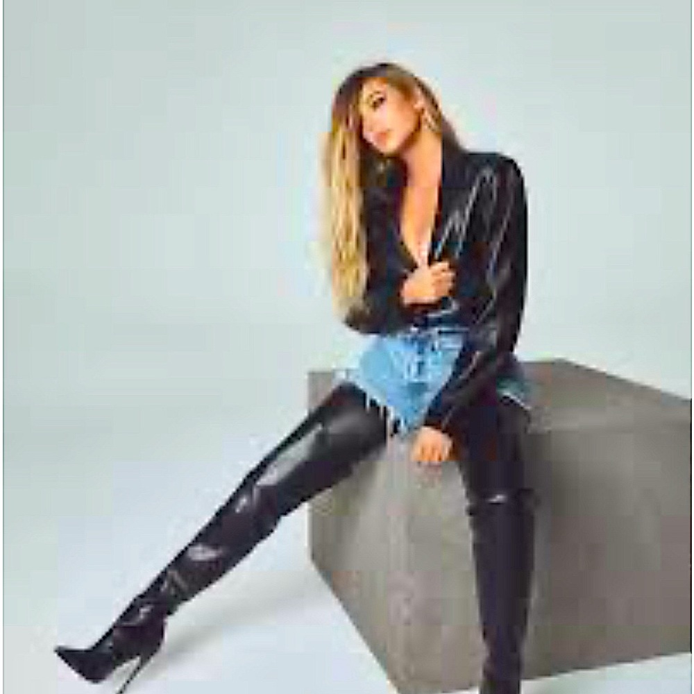 New Good American Thigh High Glitter Black Boot Size 6.5